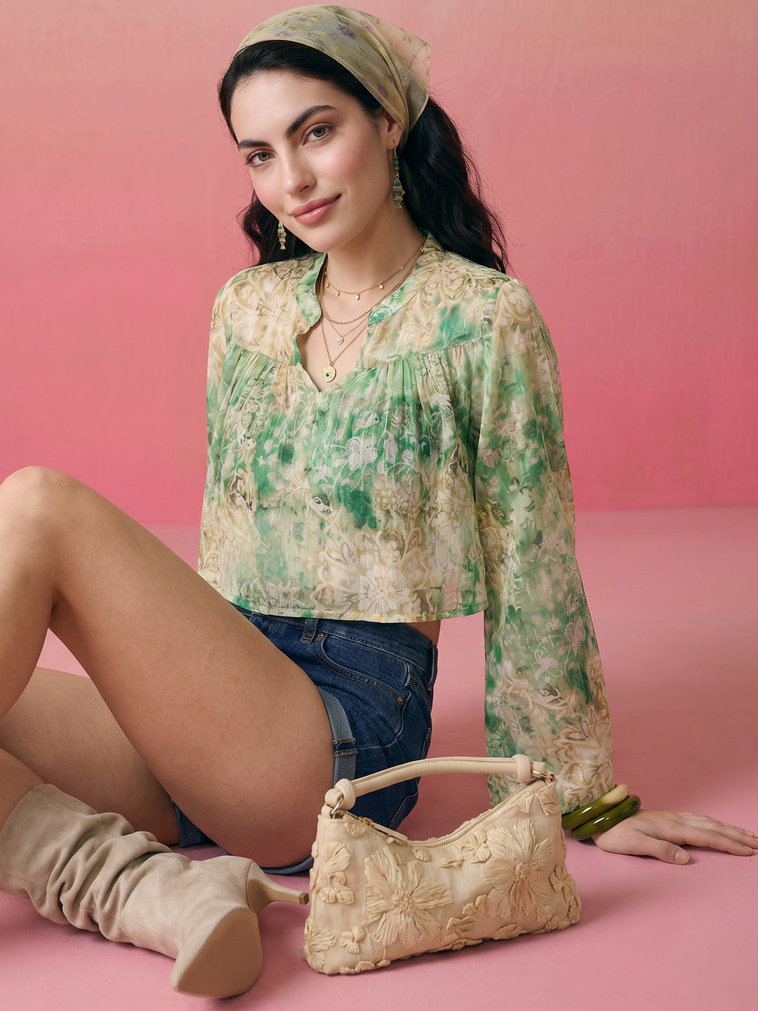 Janasya Multi Crop Chiffon Lurex Top - Dista