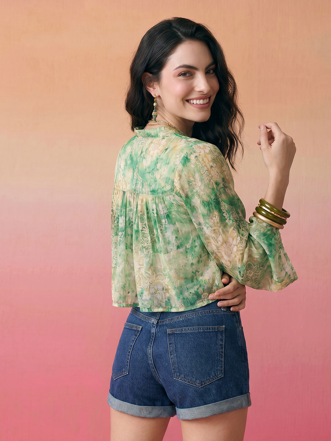 Janasya Multi Crop Chiffon Lurex Top - Dista