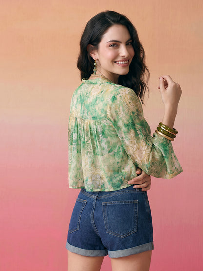 Janasya Multi Crop Chiffon Lurex Top - Dista