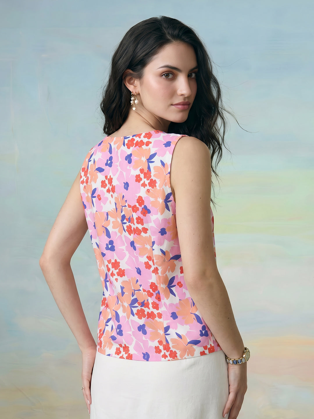 Janasya Multi Waistcoat Rayon Blend Top - Dista
