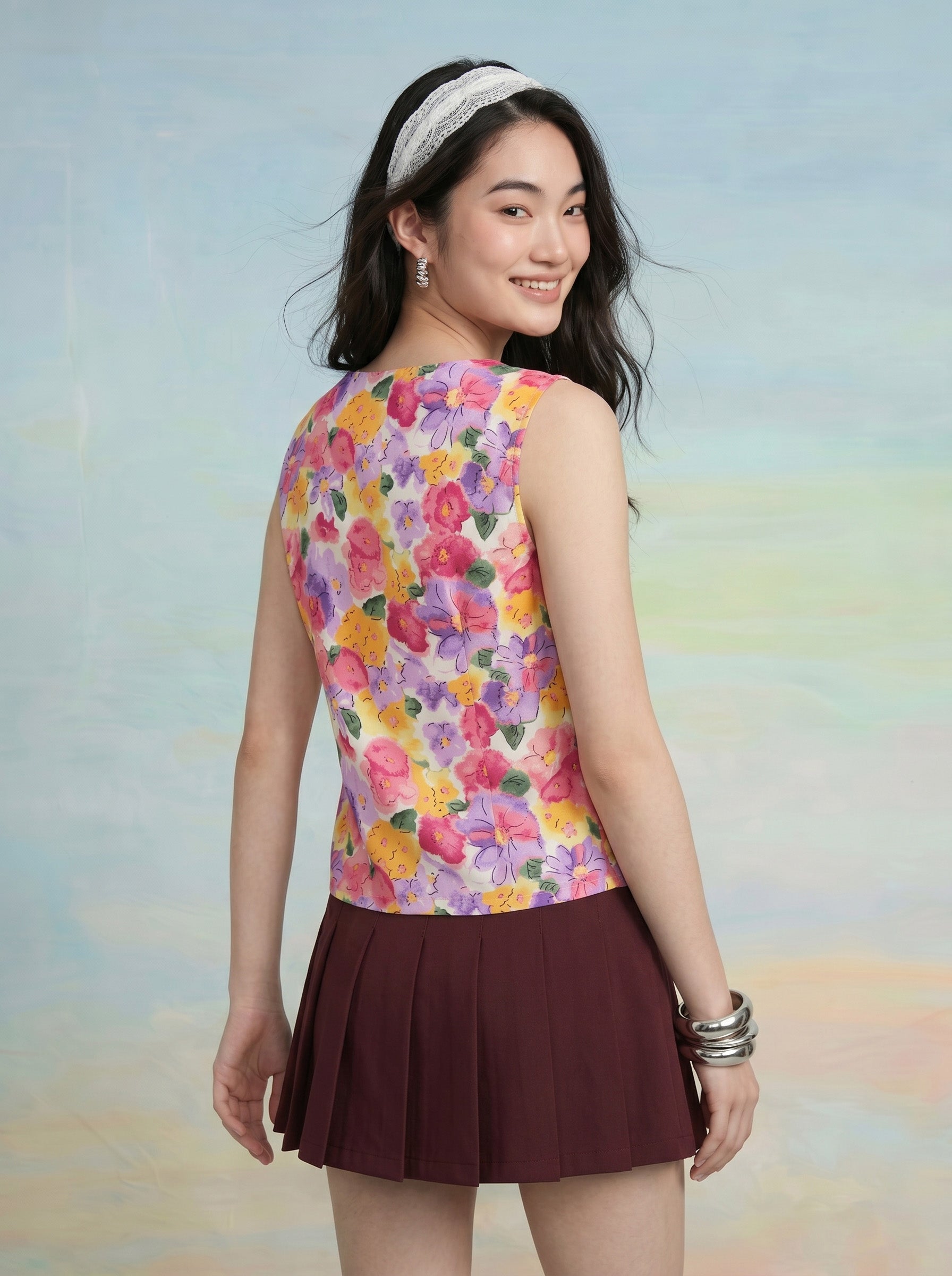 Janasya Multi Waistcoat Rayon Blend Top - Dista