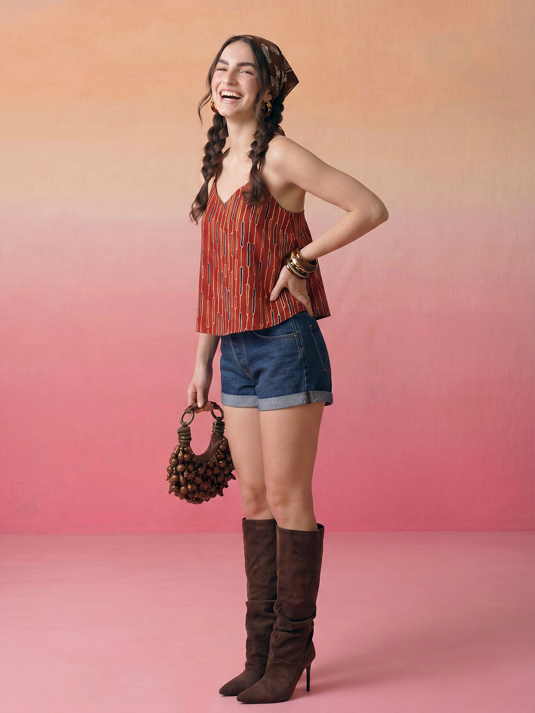 Janasya Rust A-Line Cotton Top - Dista