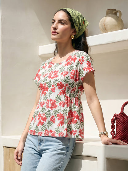 Janasya White A-Line Cotton Top - Dista