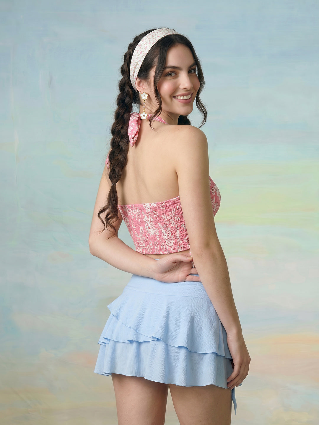 Janasya Pink Back Smocking Cotton Top - Dista