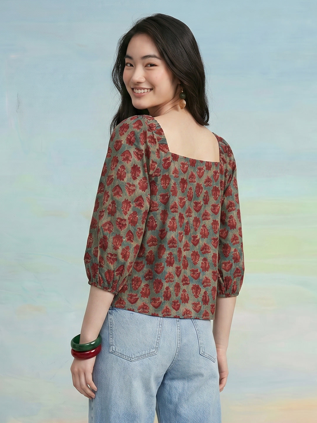 Janasya Sage Straight Cotton Top - Dista