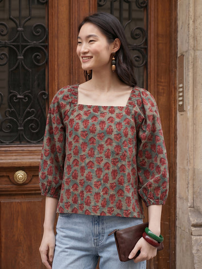 Janasya Sage Straight Cotton Top - Dista