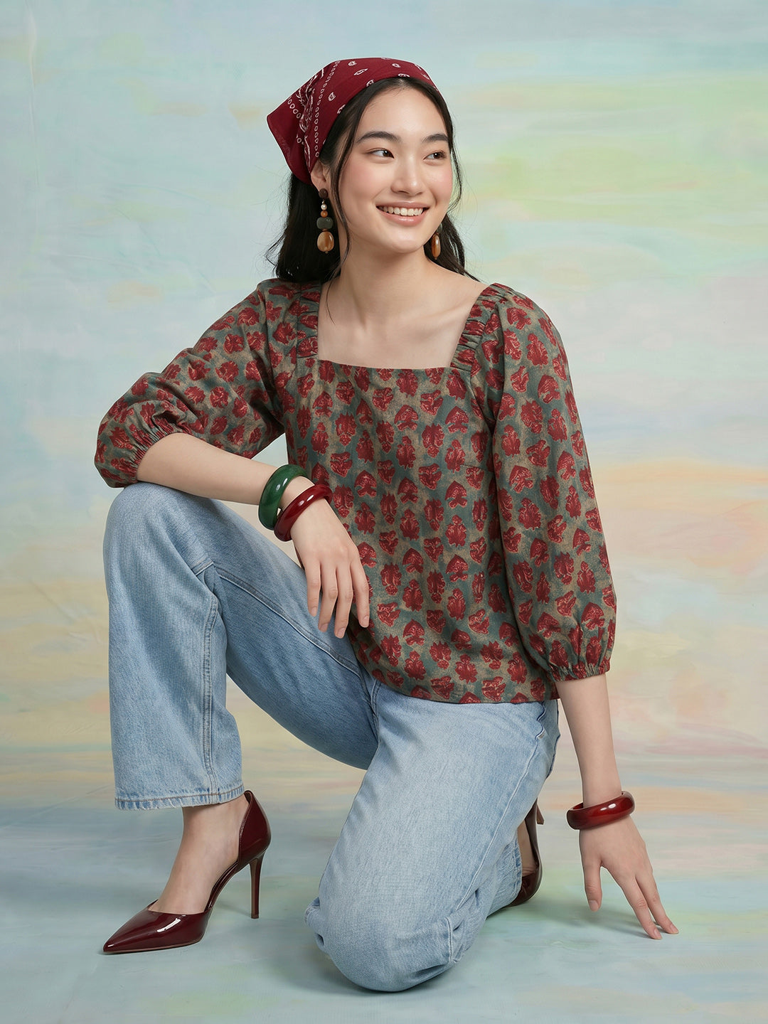 Janasya Sage Straight Cotton Top - Dista