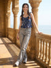 Janasya Navy Blue Peplum Cotton Top - Dista