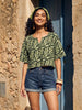 Janasya Olive Crop Cotton Top - Dista