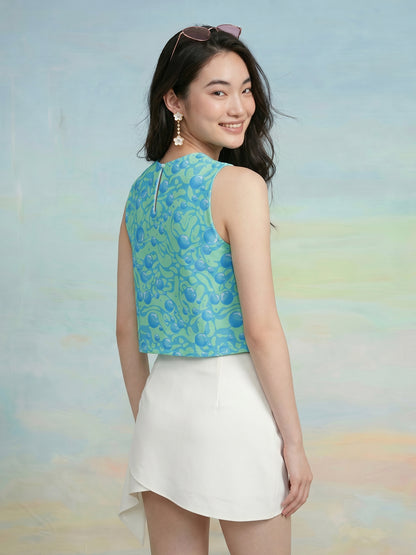 Janasya Green Crop Rayon Blend Top - Dista