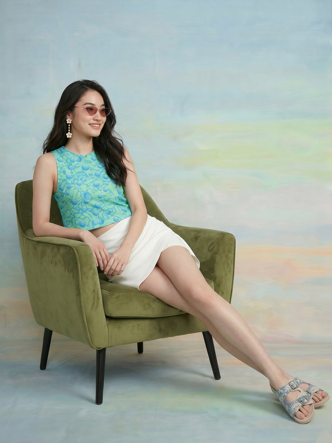 Janasya Green Crop Rayon Blend Top - Dista