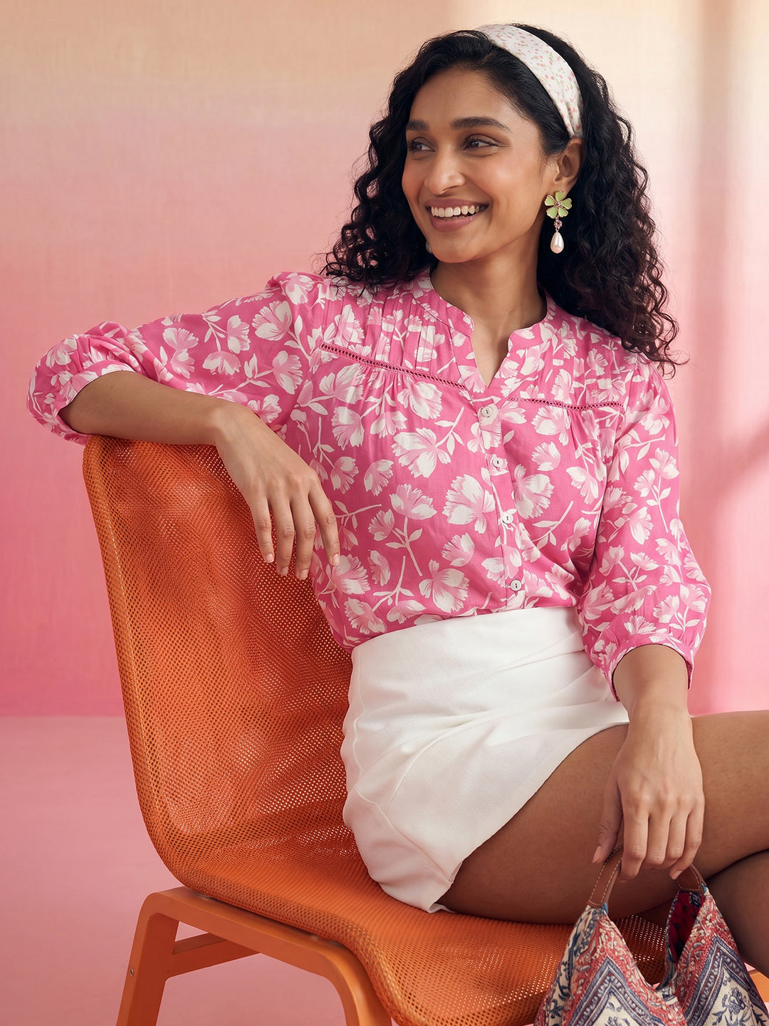 Janasya Pink Shirt Cotton Top - Dista