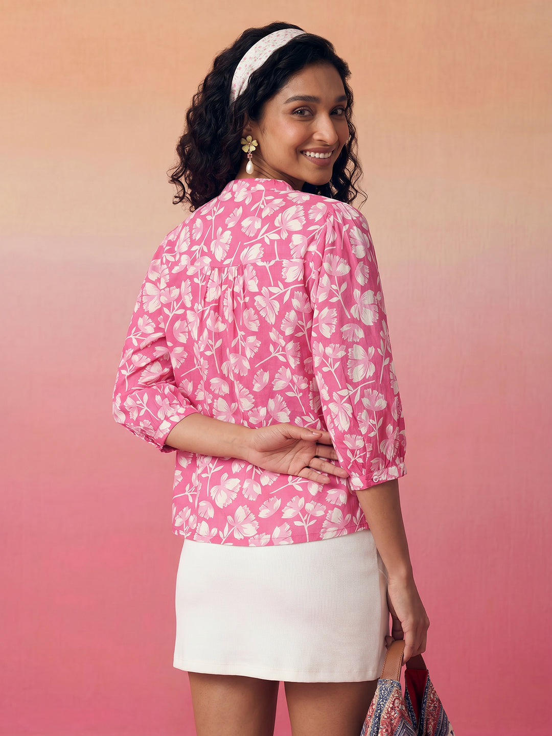 Janasya Pink Shirt Cotton Top - Dista