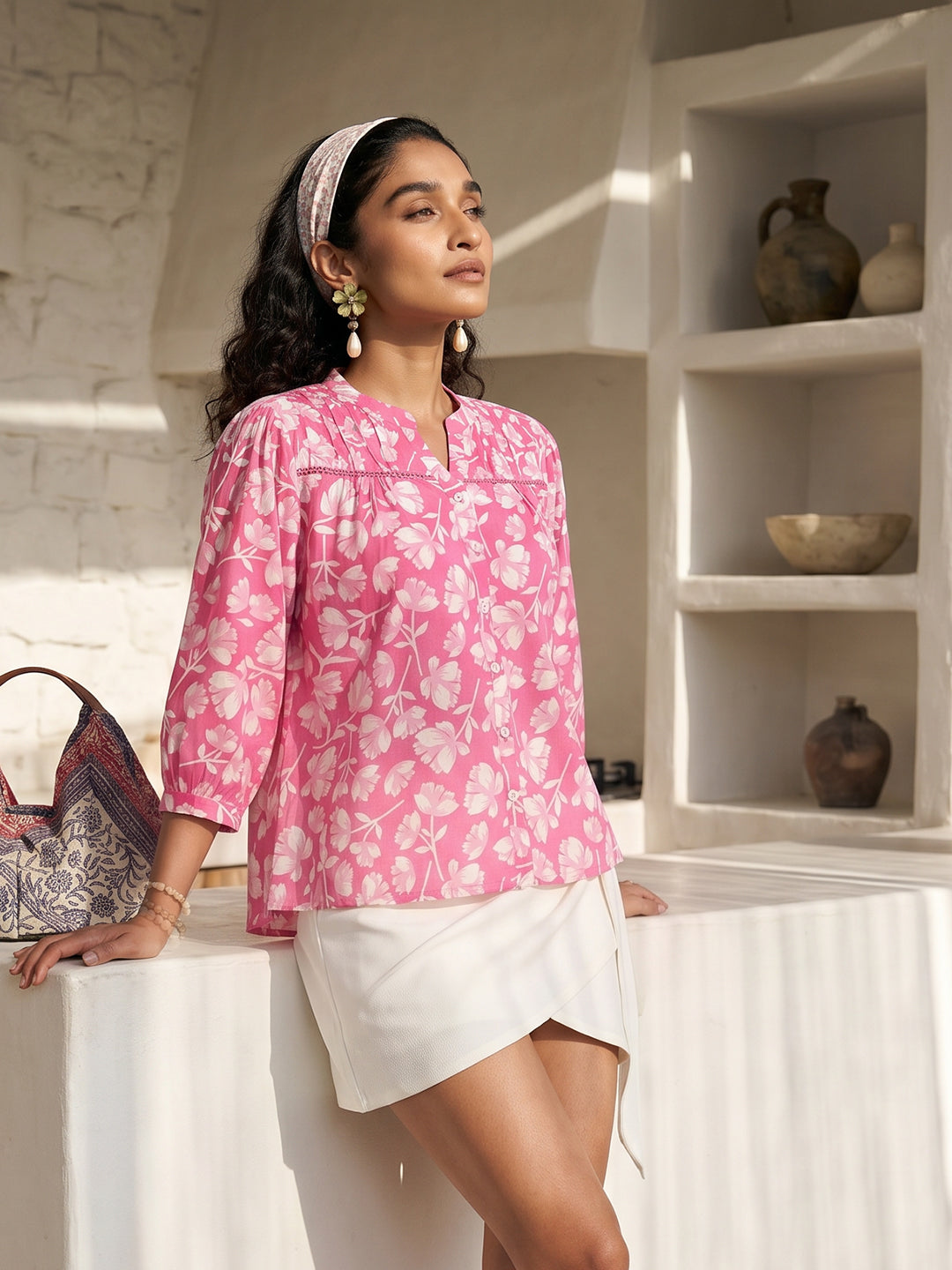 Janasya Pink Shirt Cotton Top - Dista