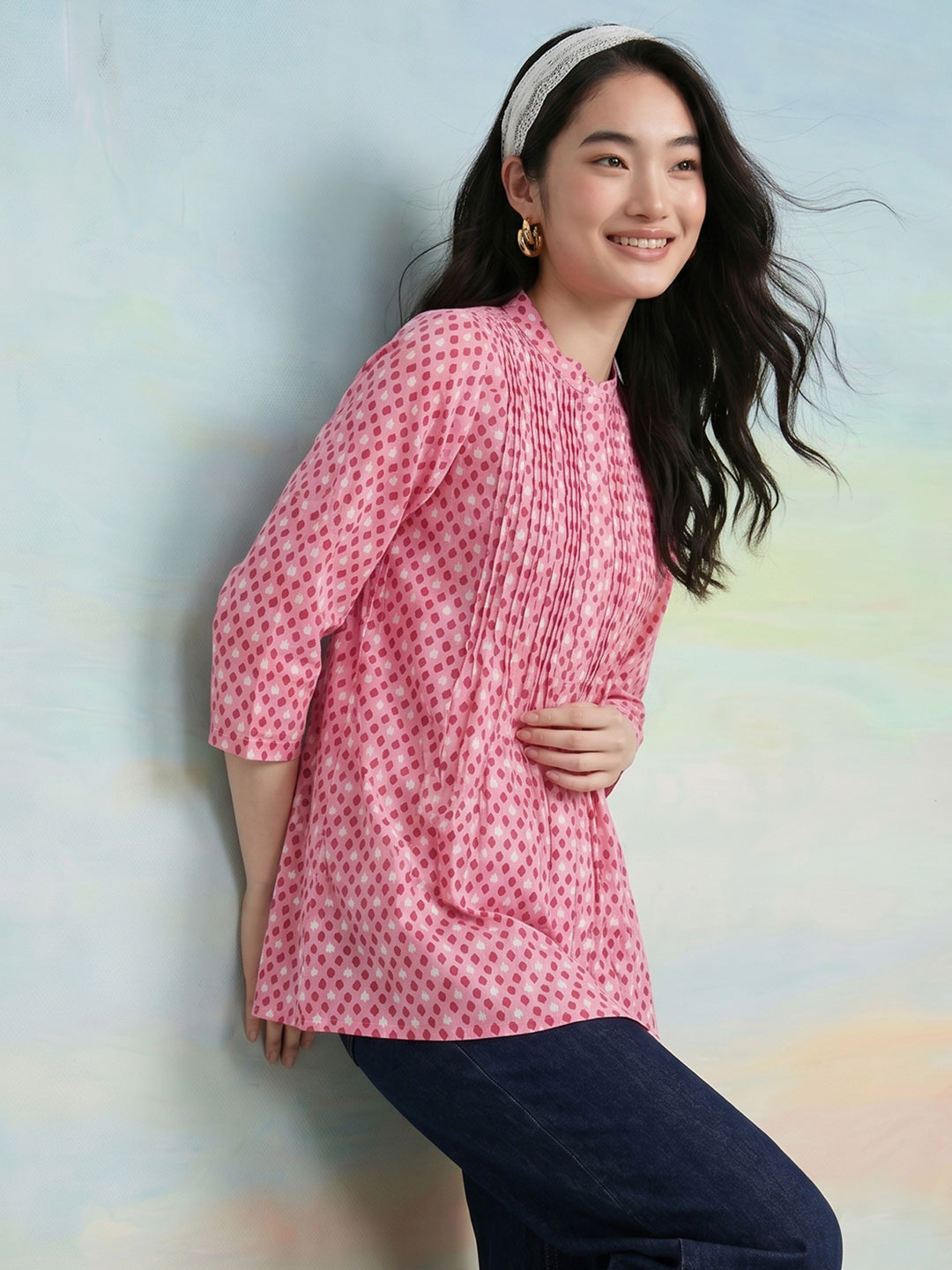 Janasya Pink A-Line Cotton Top - Dista