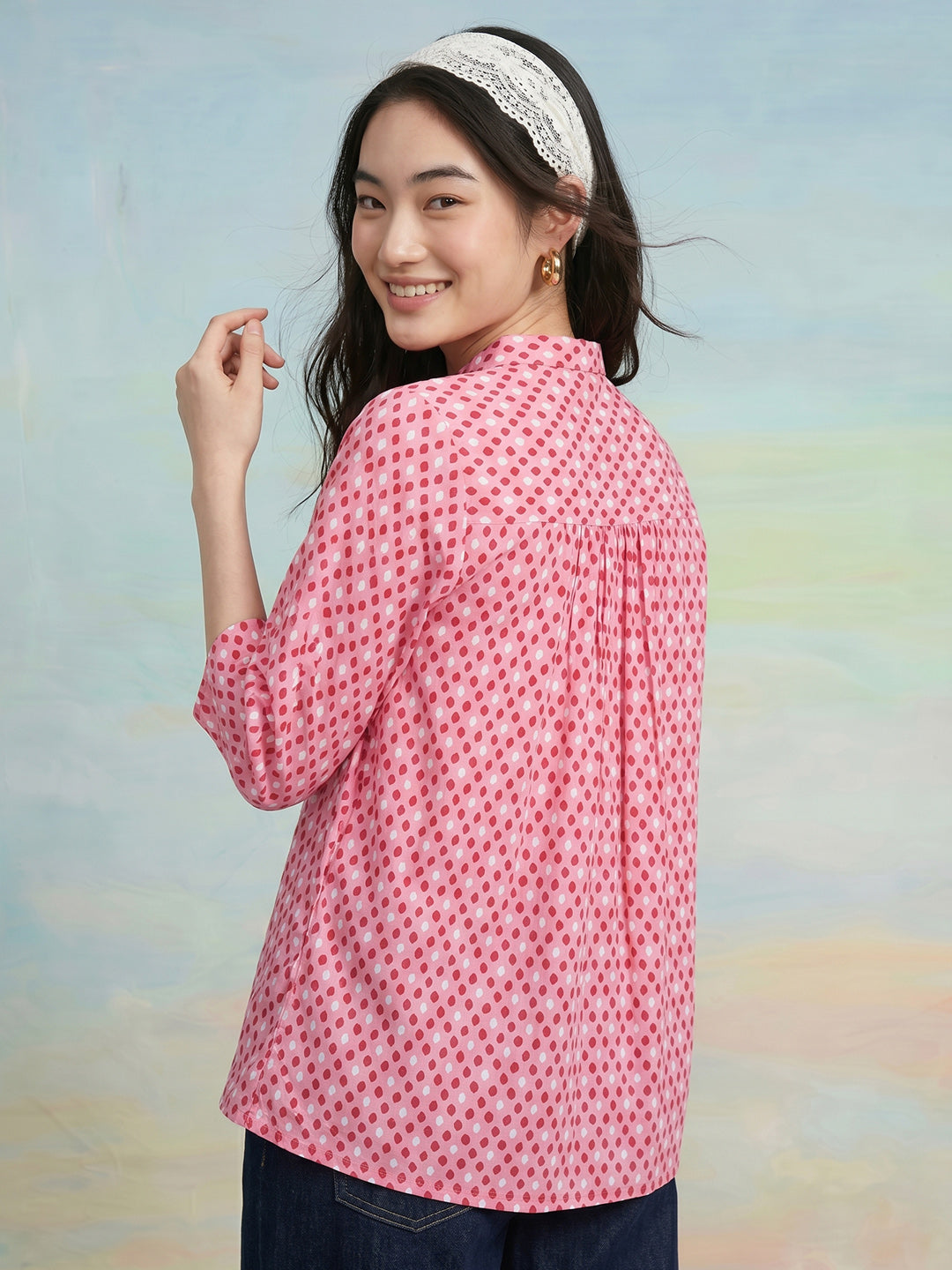 Janasya Pink A-Line Cotton Top - Dista