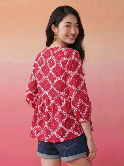 Janasya Magenta A-Line Cotton Top - Dista