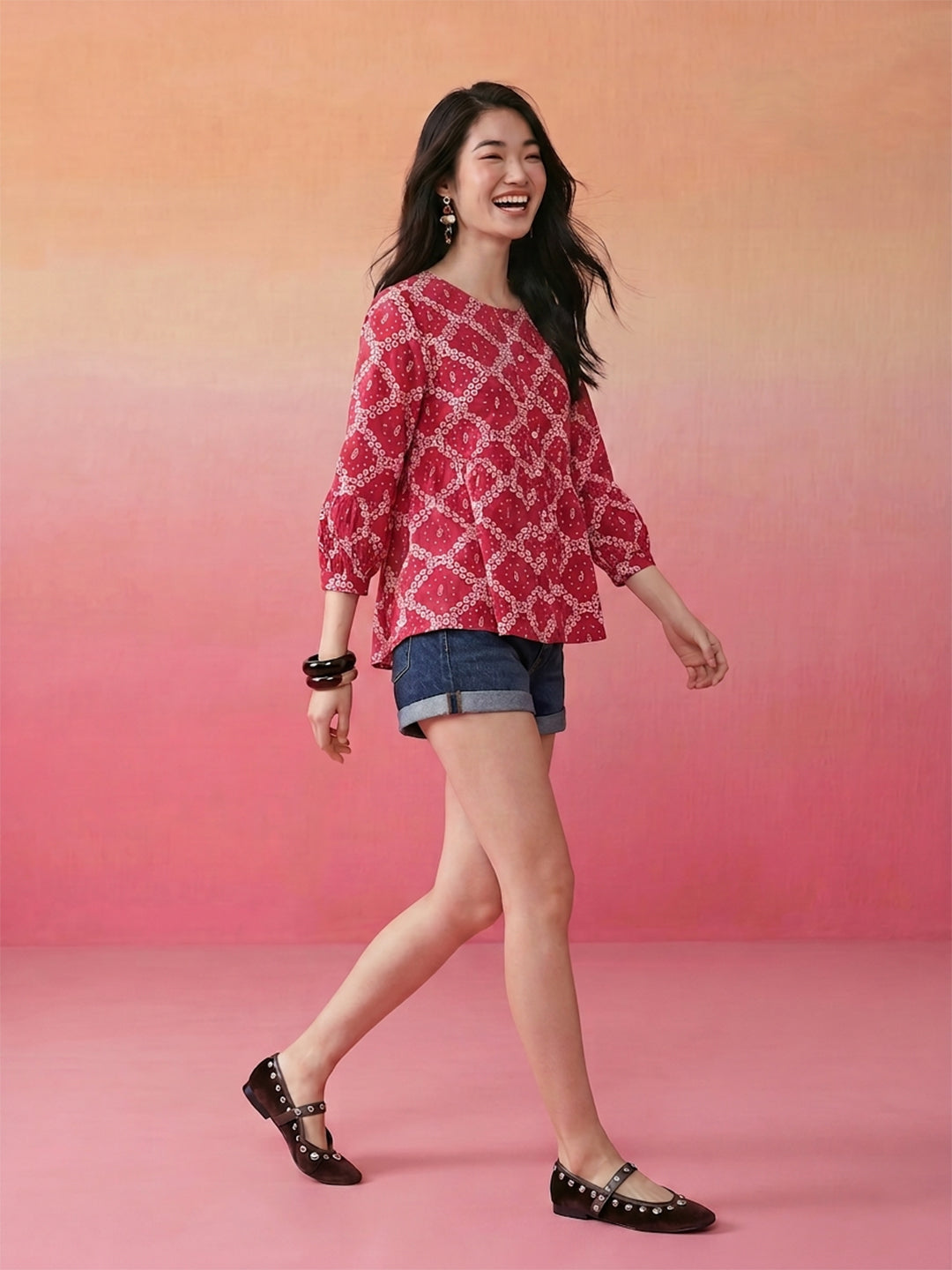 Janasya Magenta A-Line Cotton Top - Dista