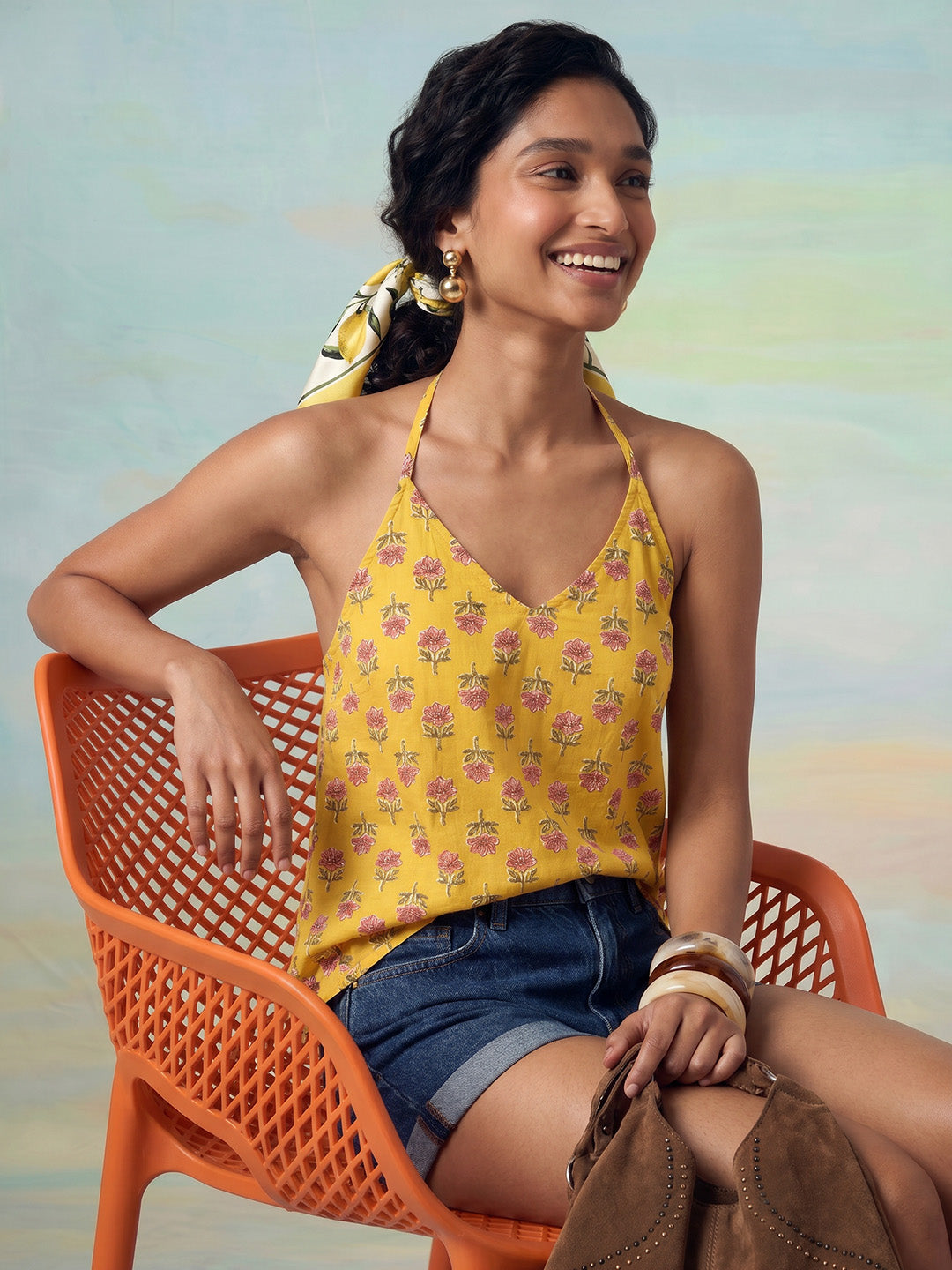 Janasya Mustard Straight Cotton Top - Dista
