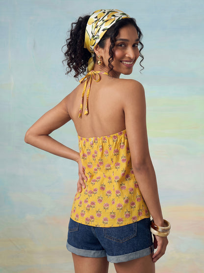 Janasya Mustard Straight Cotton Top - Dista