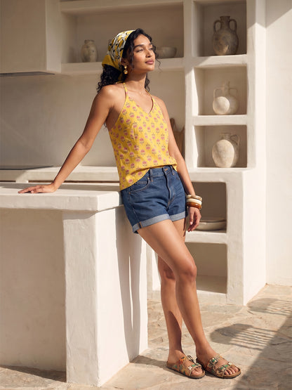 Janasya Mustard Straight Cotton Top - Dista