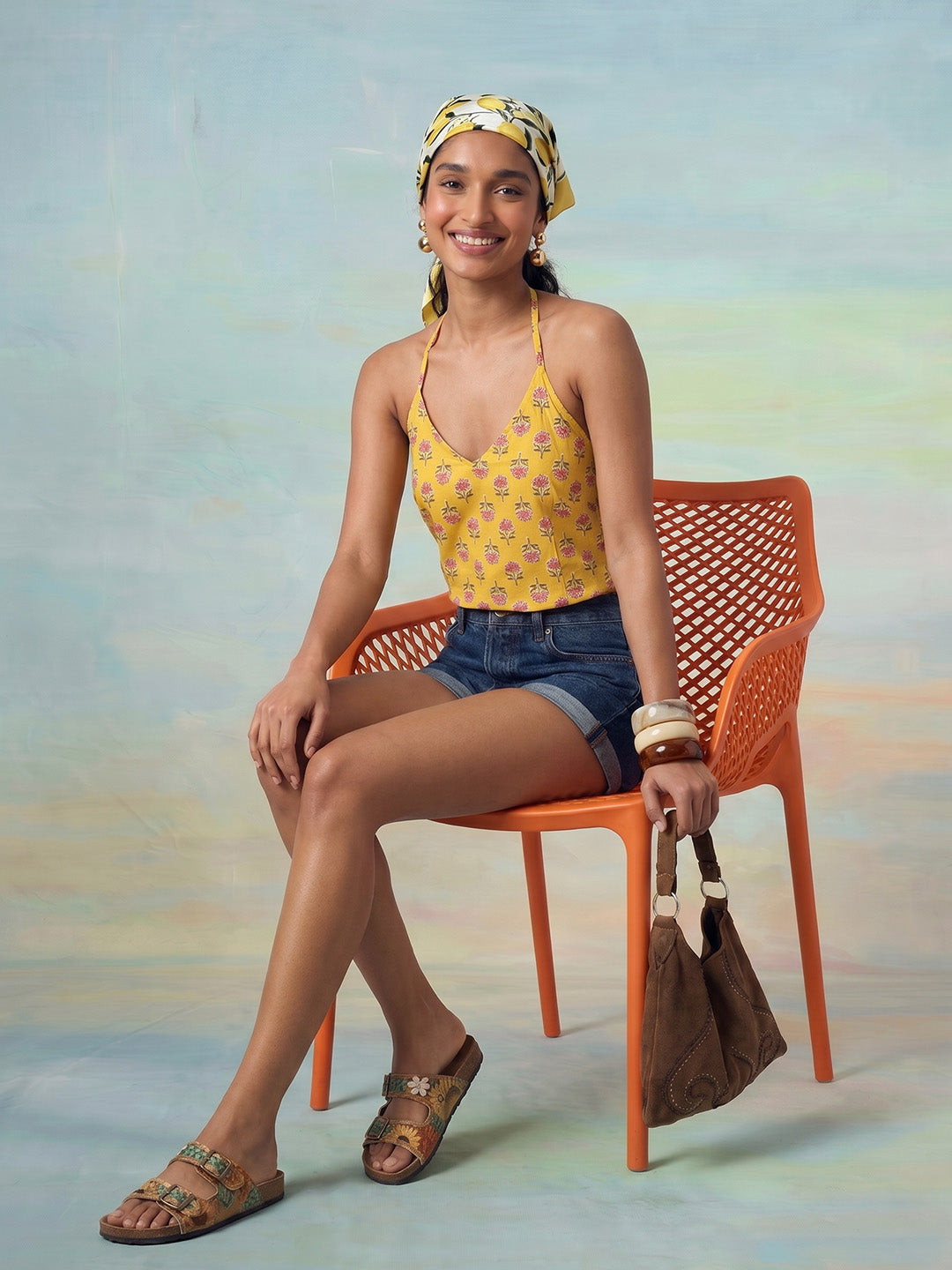 Janasya Mustard Straight Cotton Top - Dista