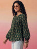 Janasya Dark Green A-Line Cotton Top - Dista