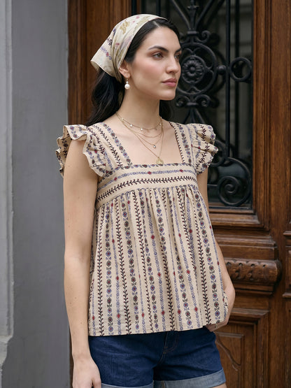 Janasya Beige A-Line Cotton Top - Dista