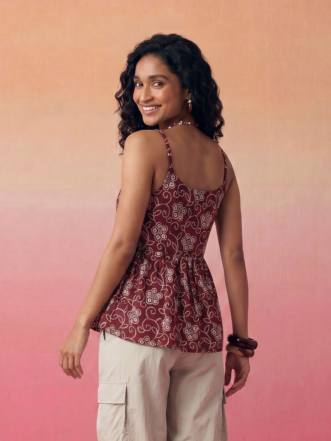 Janasya Maroon Peplum Cotton Top - Dista