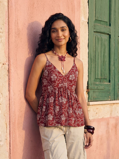 Janasya Maroon Peplum Cotton Top - Dista