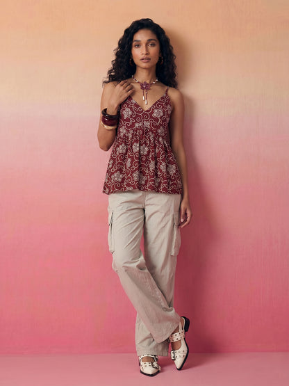 Janasya Maroon Peplum Cotton Top - Dista