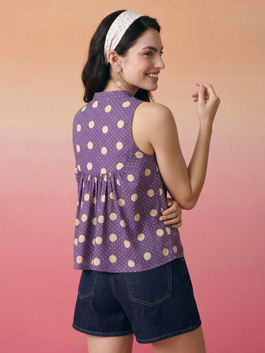 Janasya Lavender Peplum Cotton Top - Dista