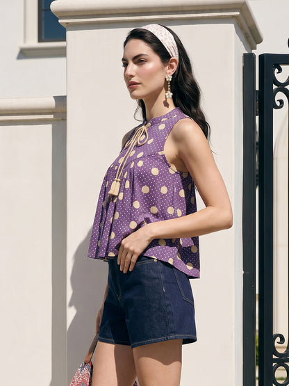 Janasya Lavender Peplum Cotton Top - Dista