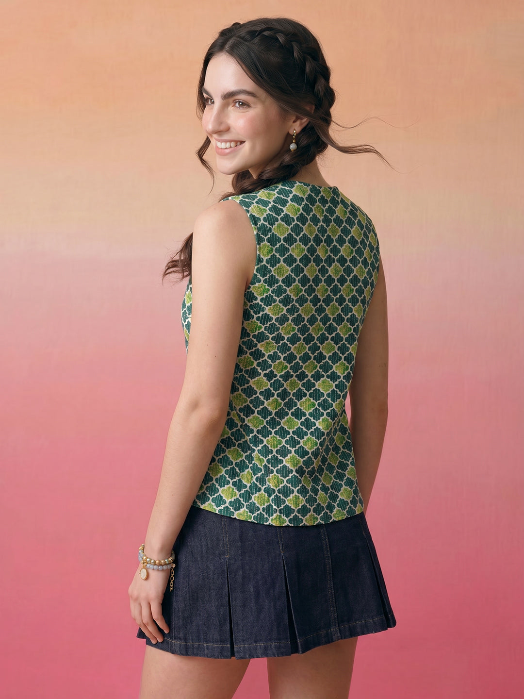 Janasya Teal Waistcoat Cotton Top - Dista