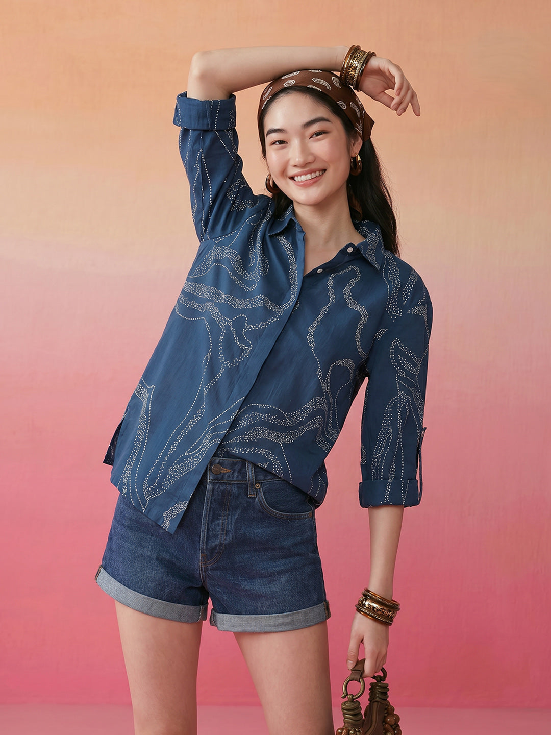 Janasya Blue Shirt Cotton Top - Dista