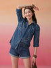 Janasya Blue Shirt Cotton Top - Dista