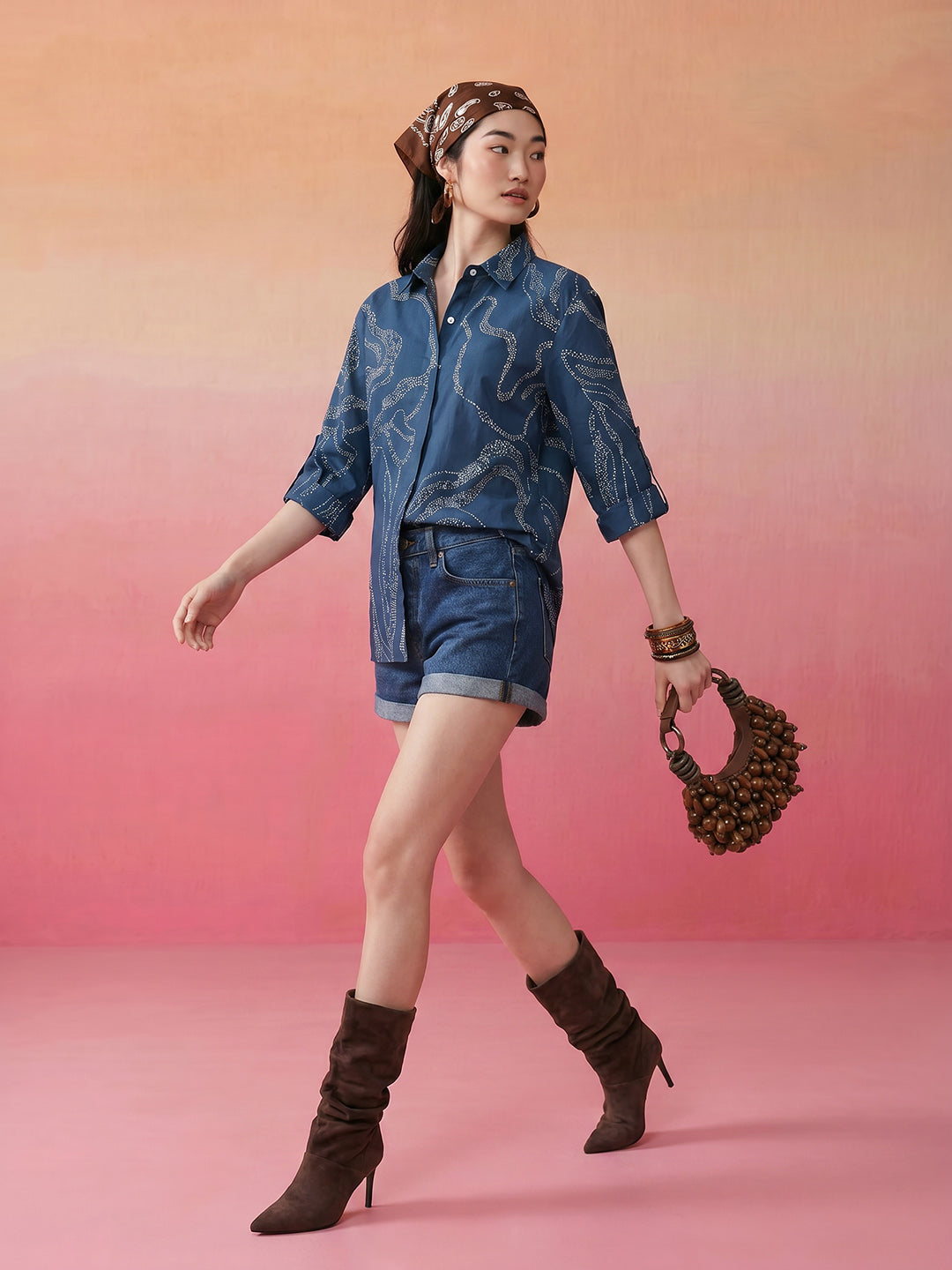 Janasya Blue Shirt Cotton Top - Dista