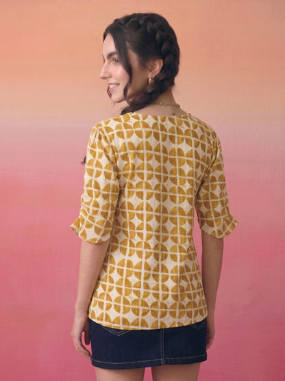 Janasya Off White A-Line Cotton Top - Dista