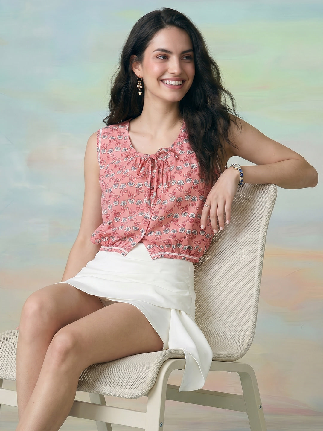 Janasya Pink Crop Cotton Top - Dista
