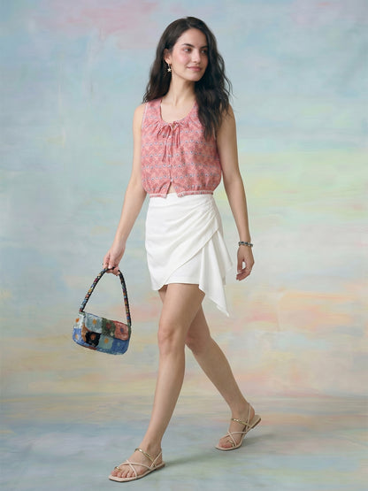 Janasya Pink Crop Cotton Top - Dista