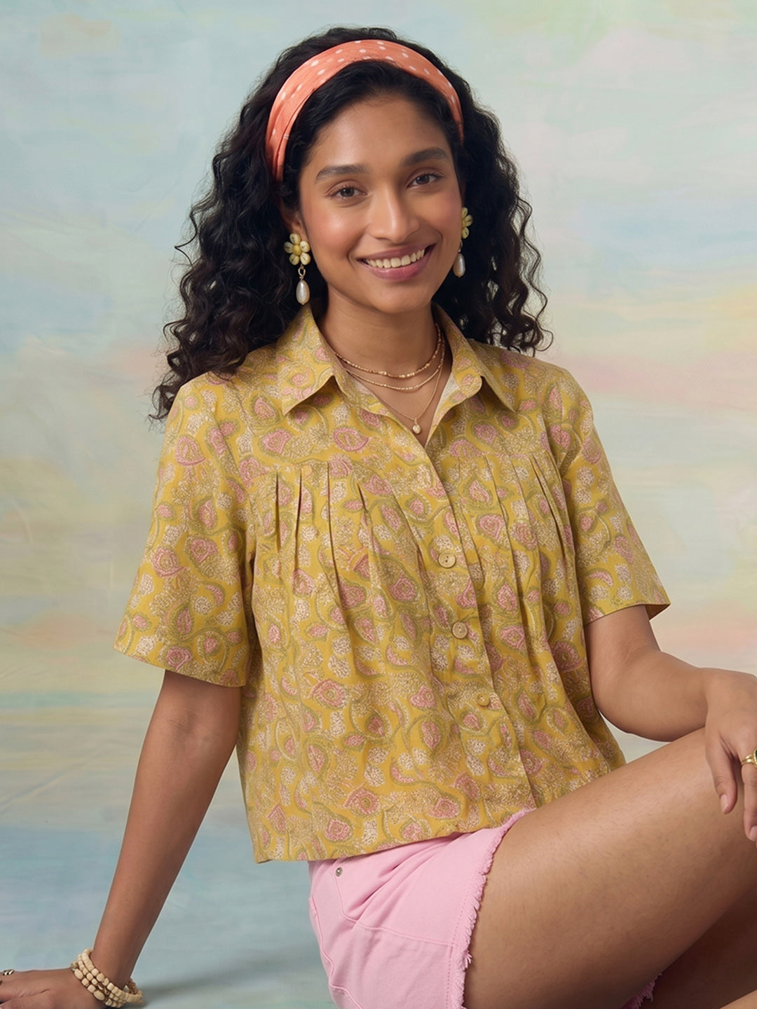 Janasya Yellow Flared Cotton Top - Dista