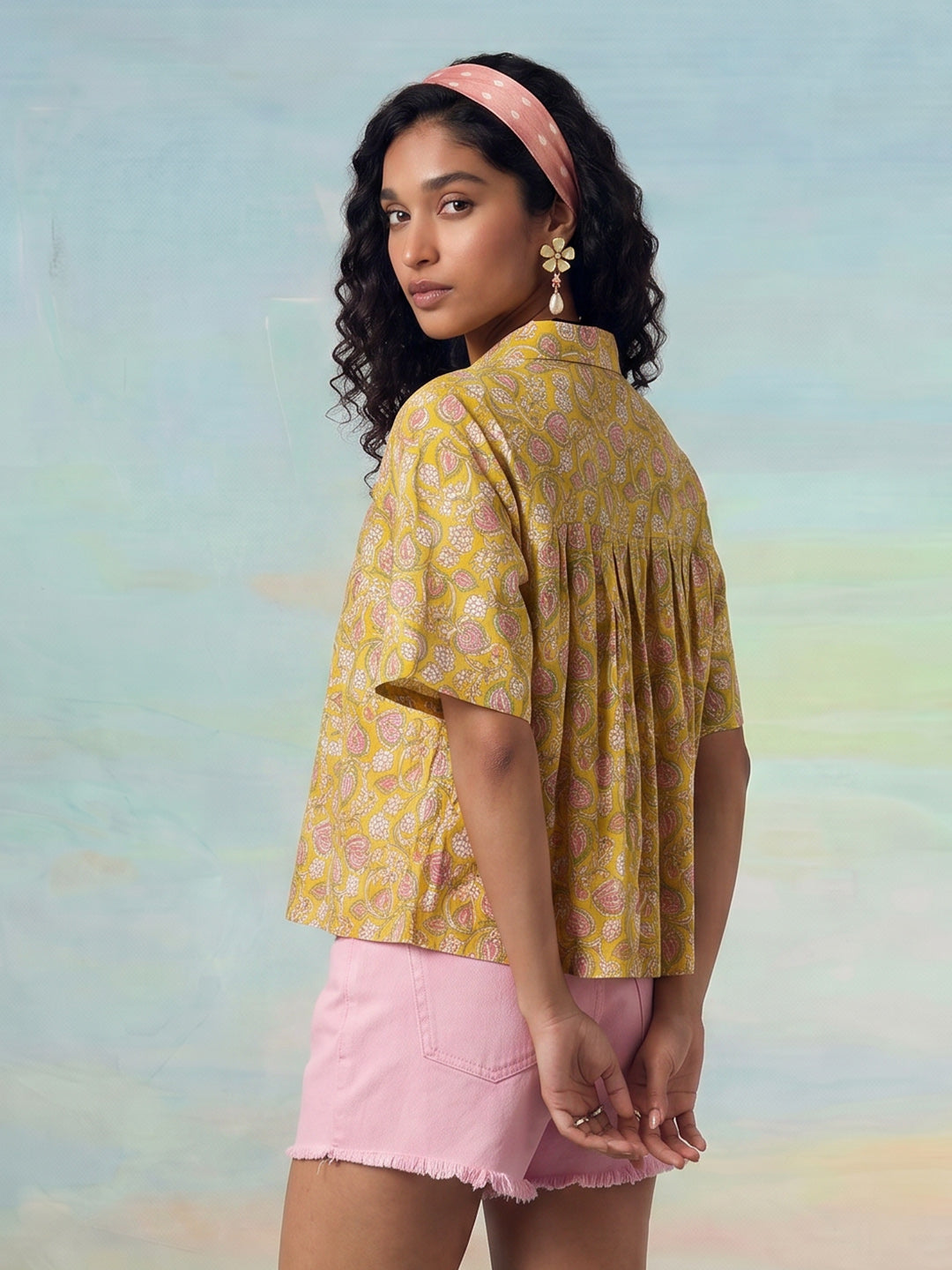 Janasya Yellow Flared Cotton Top - Dista