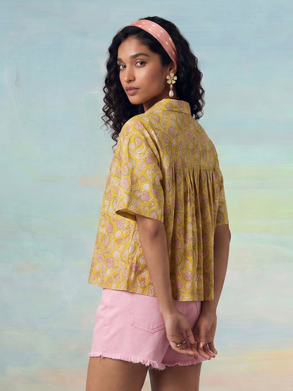 Janasya Yellow Flared Cotton Top - Dista