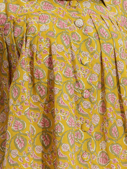 Janasya Yellow Flared Cotton Top - Dista