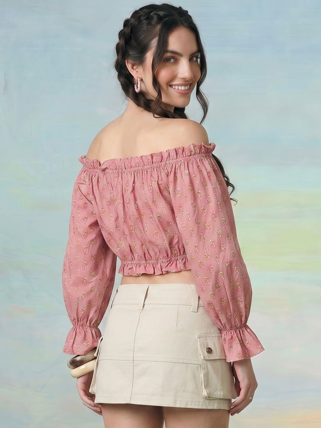 Janasya Blush Crop Cotton Top - Dista