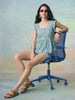 Janasya Sky Blue A-Line Cotton Top - Dista