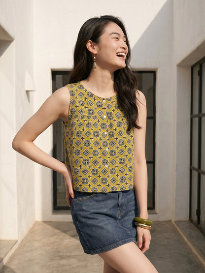Janasya Mustard Peplum Cotton Top - Dista