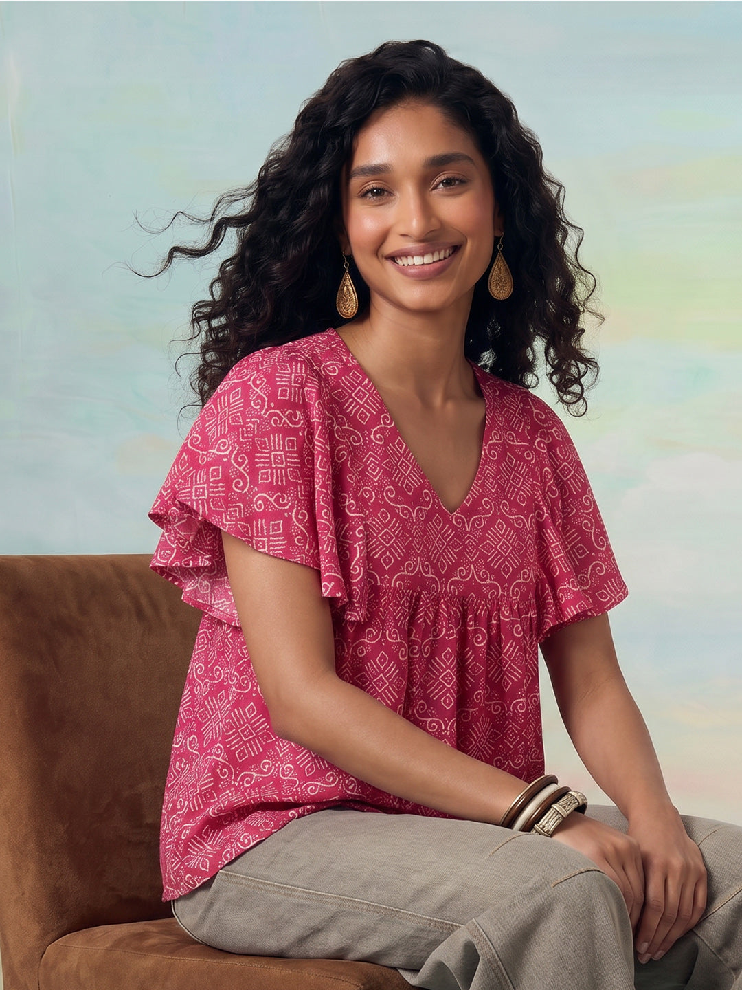 Janasya Pink A-Line Cotton Top - Dista