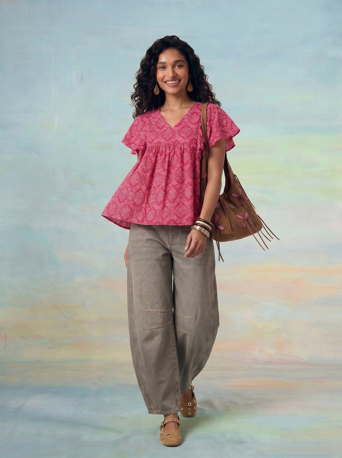 Janasya Pink A-Line Cotton Top - Dista