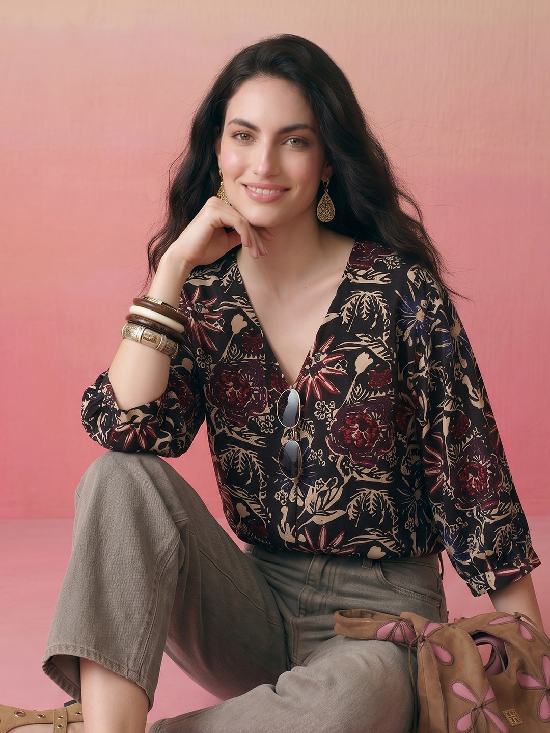 Janasya Black Shirt Style Cotton Tunic - Dista